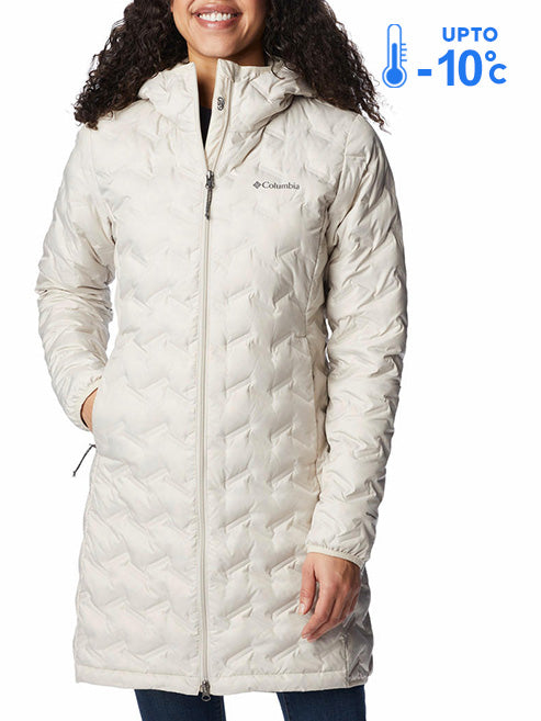 Columbia Women Beige Omni-Heat Reflective Delta Ridge Long Hooded Down Jacket