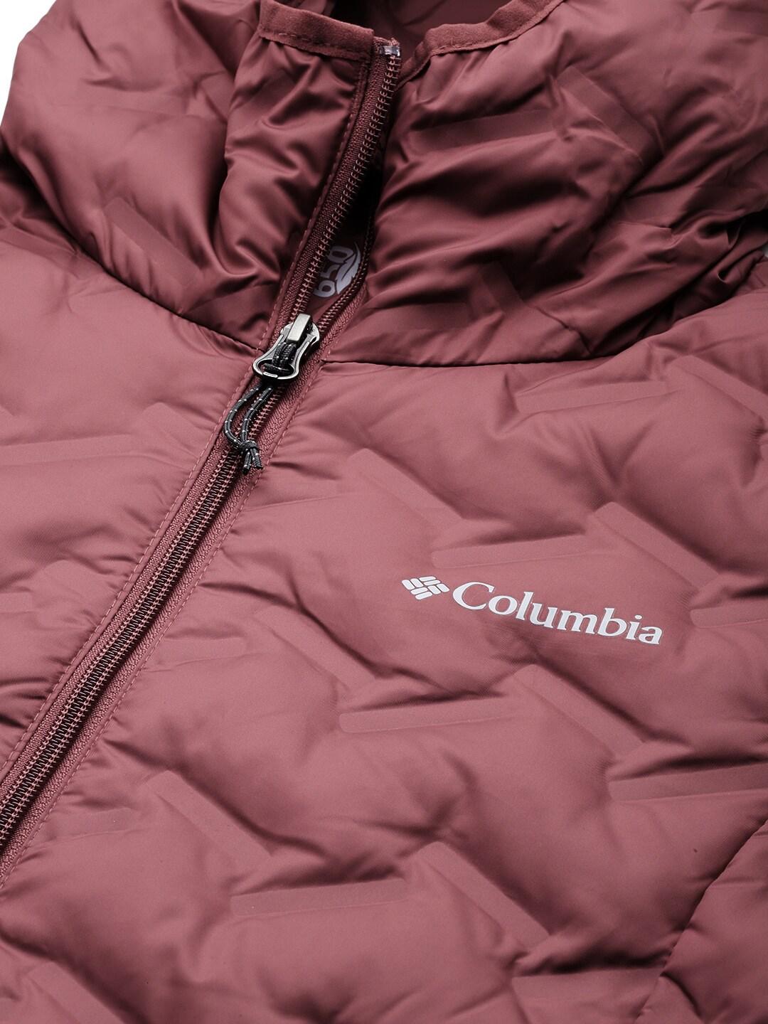 A Women Wearing Columbia Women Pink Delta Ridge Long Down Jacket