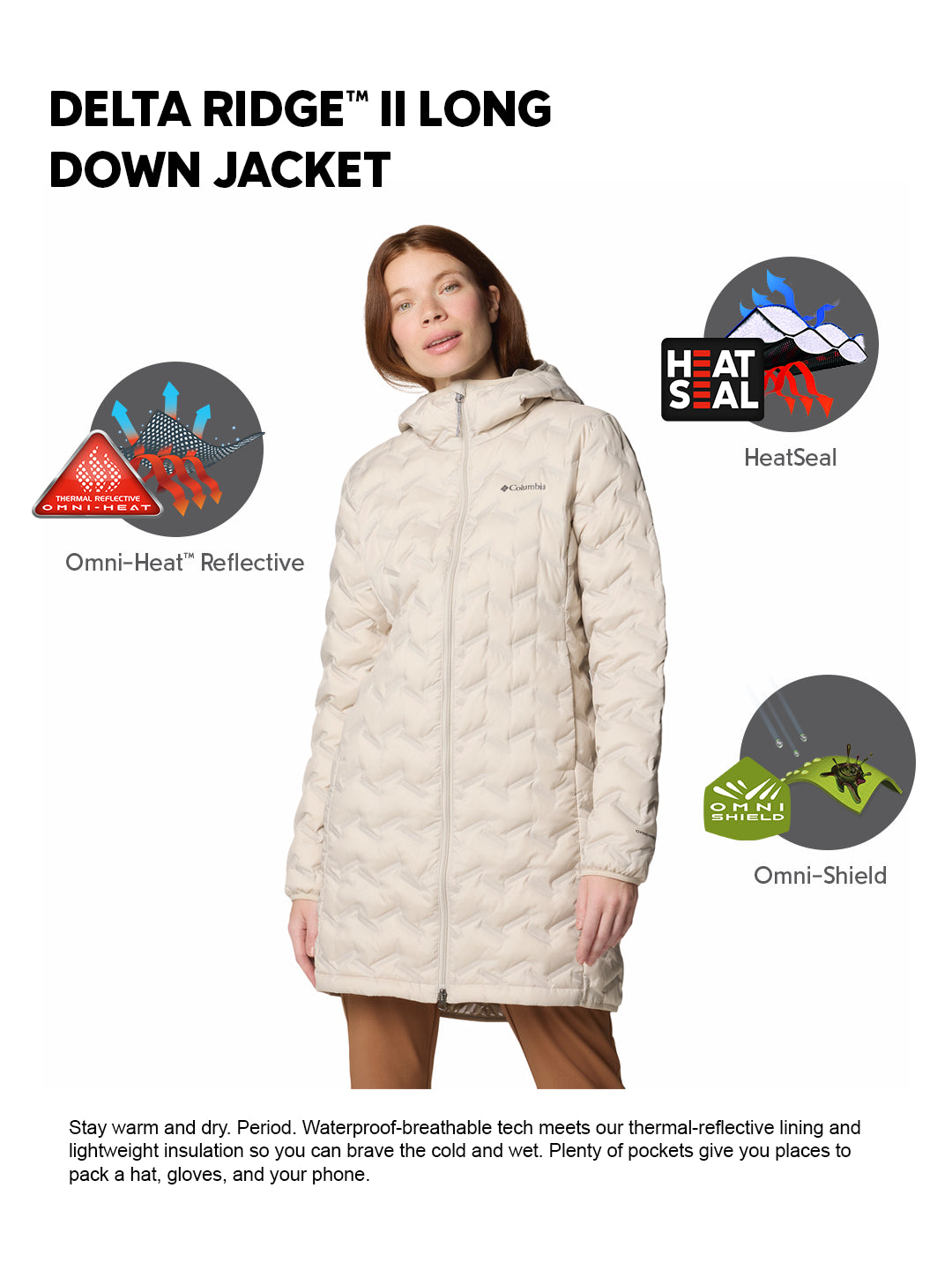 Columbia Women Beige HEAT SEAL Delta Ridge II Down Jacket