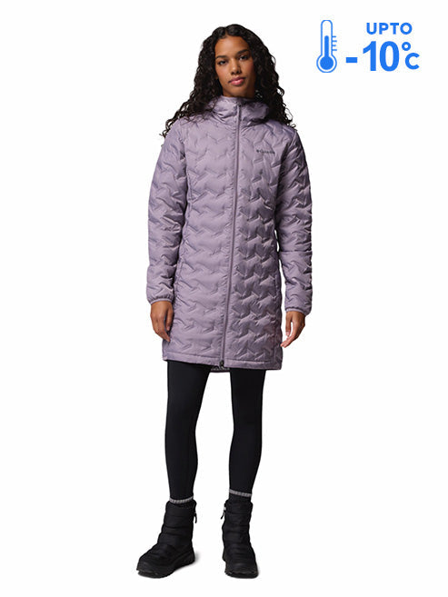 Columbia Women Purple Omni-Heat Reflective Delta Ridge II Long Hooded Down Jacket