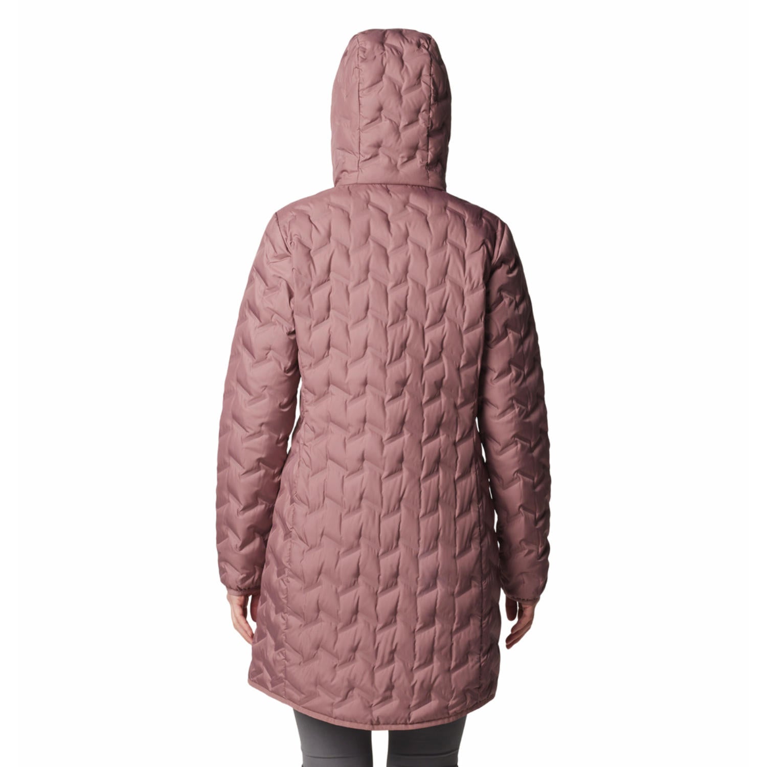 A Women Wearing Columbia Women Red Delta Ridge II Long Down Jacket