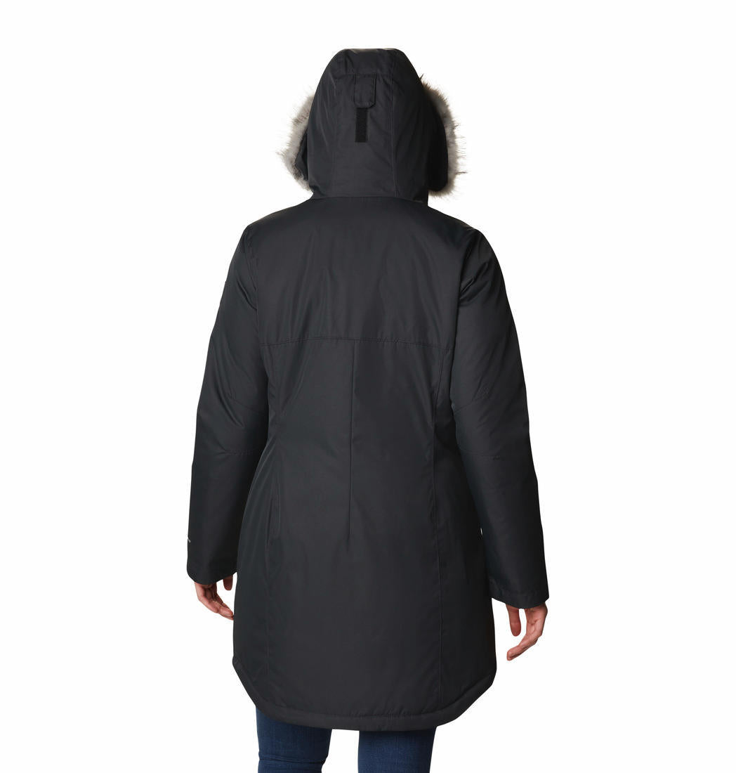 A Women Wearing Columbia Women Black Suttle Mountain Long Insulated Jacket