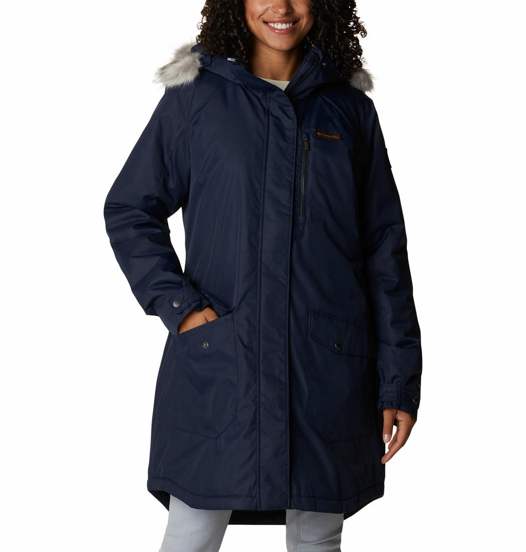 Columbia Women Navy Blue Suttle Mountain Long Insulated Jacket