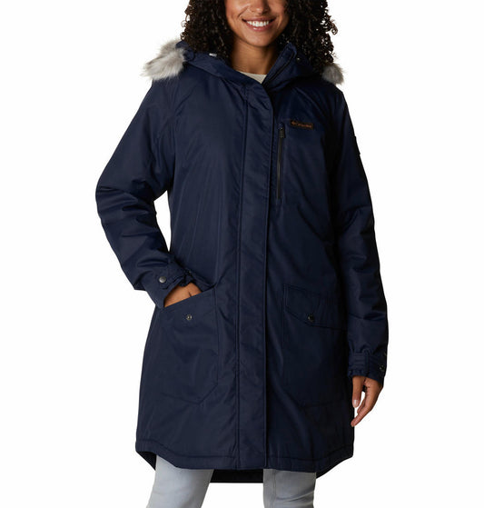 Columbia Women Navy Blue Suttle Mountain Long Insulated Jacket