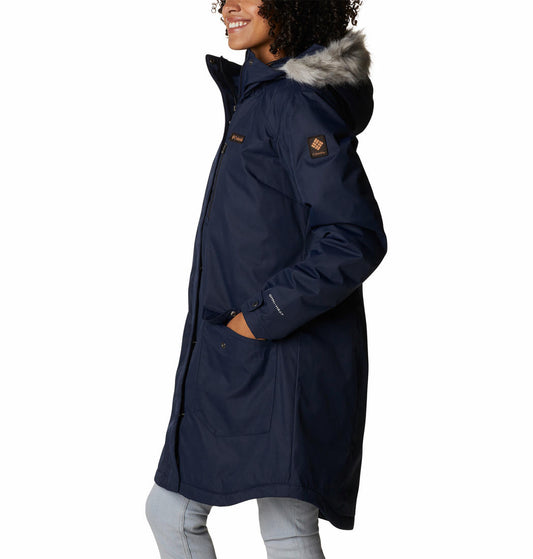 Columbia Women Navy Blue Suttle Mountain Long Insulated Jacket