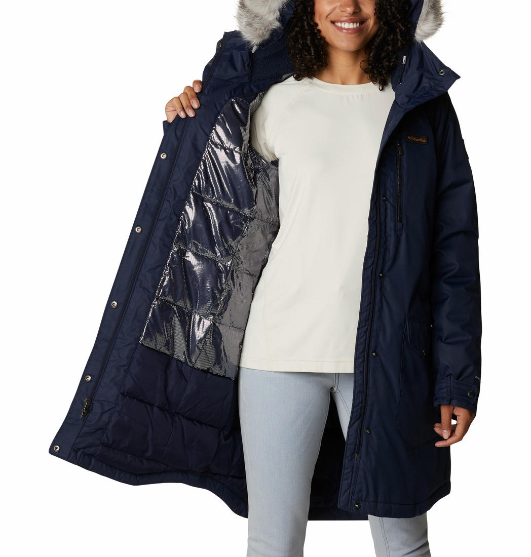 Columbia Women Navy Blue Suttle Mountain Long Insulated Jacket