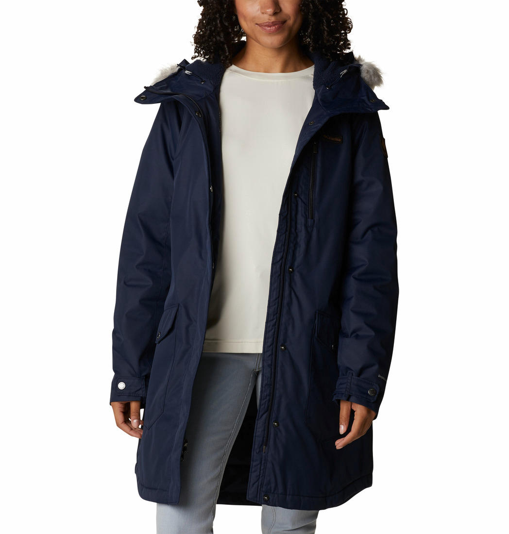 Columbia Women Navy Blue Suttle Mountain Long Insulated Jacket