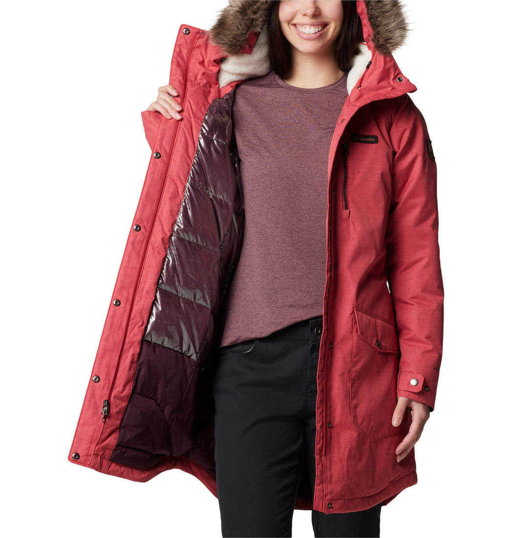 Columbia Womens Red Suttle Mountain Long Insulated Jacket