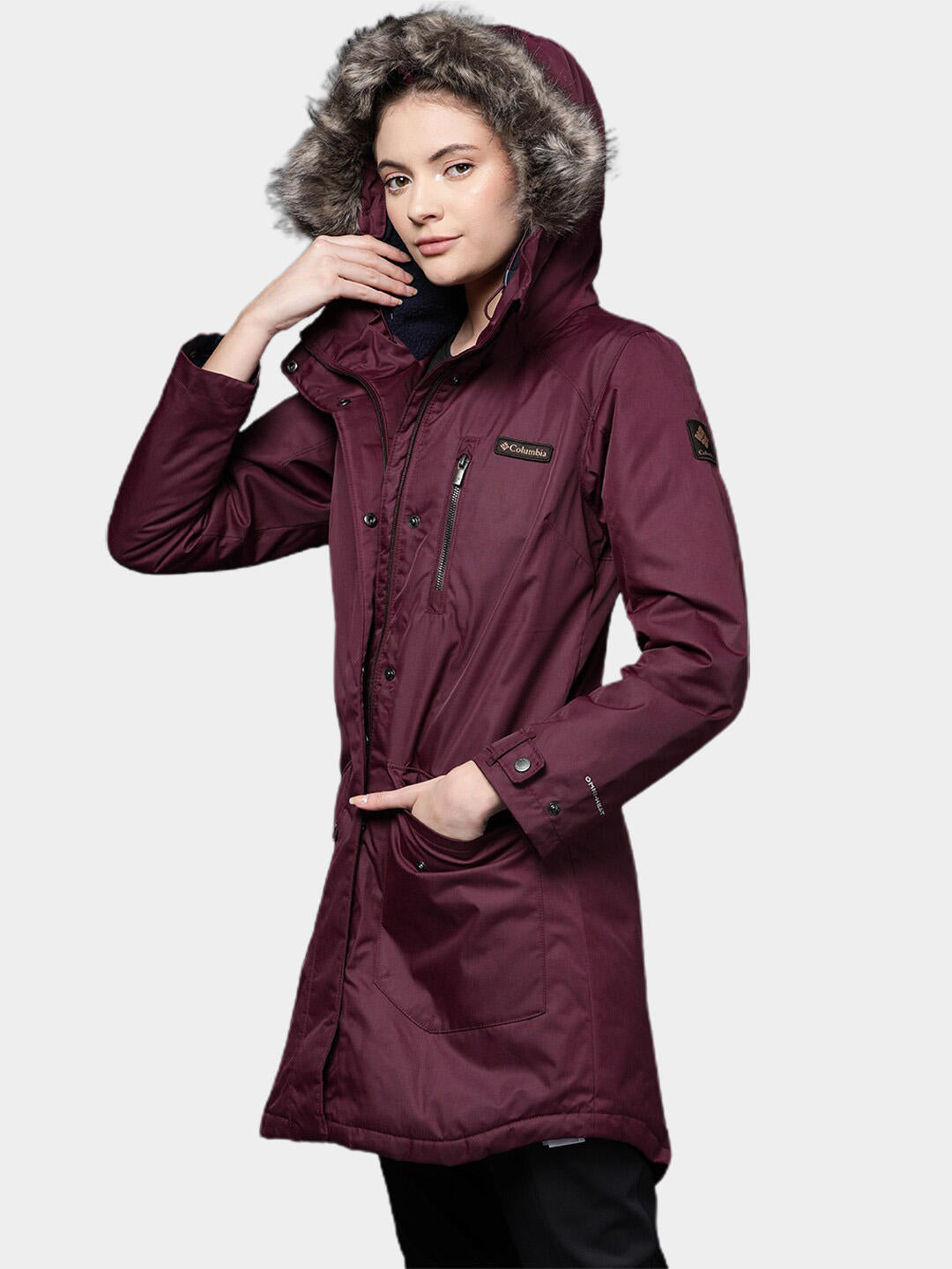 Columbia Women Maroon Suttle Mountain Long Insulated Jacket