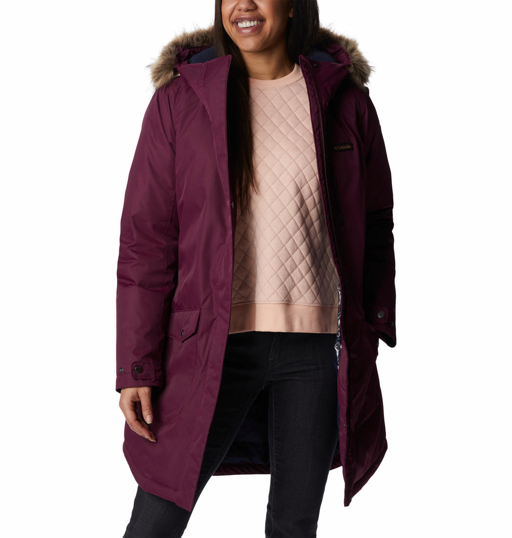 Columbia Women Maroon Suttle Mountain Long Insulated Jacket