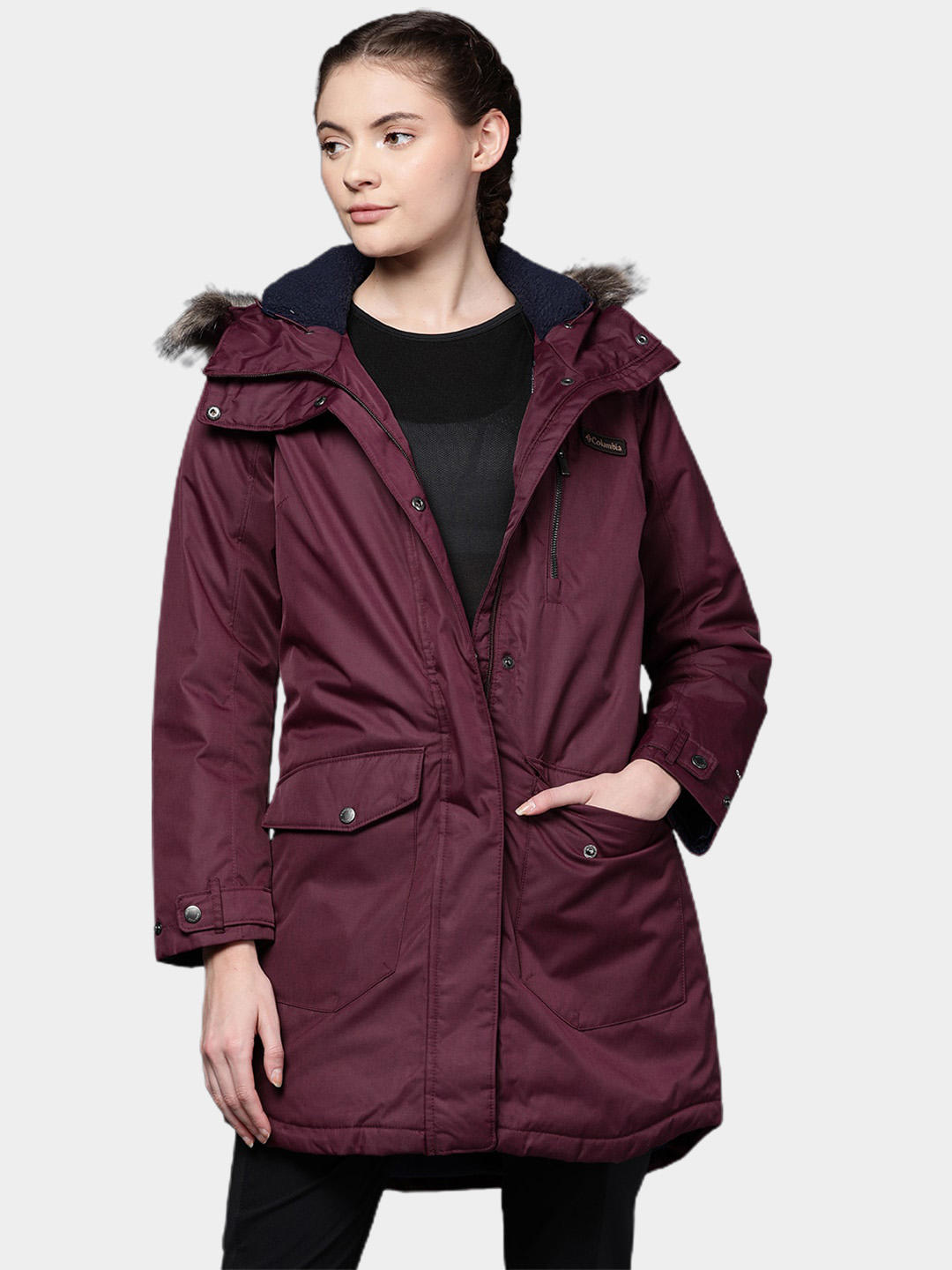 Columbia Women Maroon Suttle Mountain Long Insulated Jacket