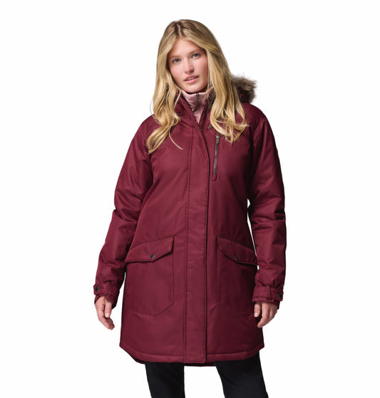 Columbia Women Red Omni-Heat Reflective Suttle Mountain Long Hooded Down Jacket