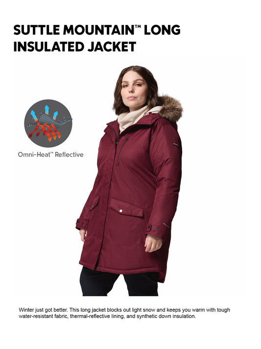 Columbia Women Red Omni-Heat Reflective Suttle Mountain Long Hooded Down Jacket