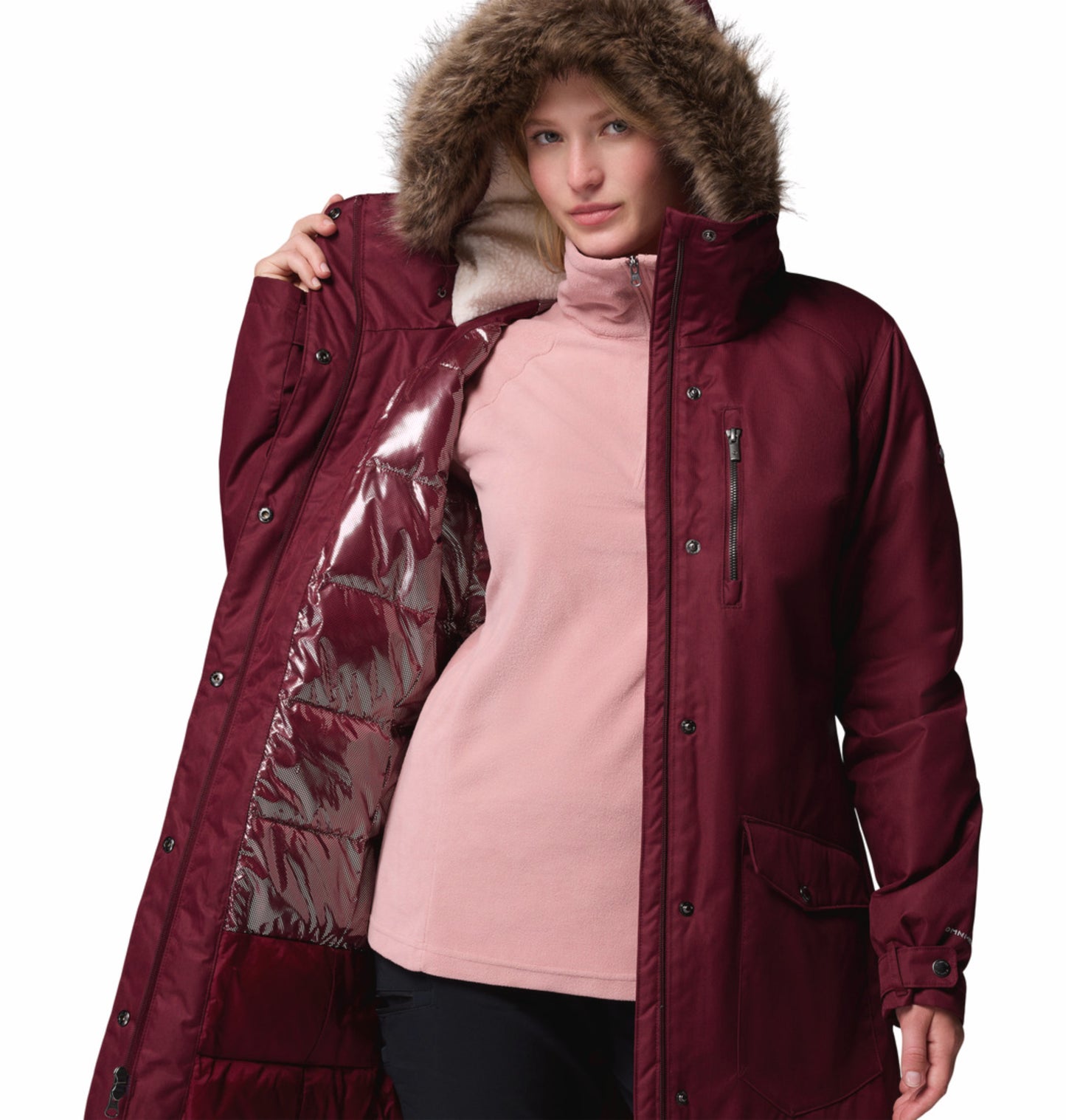 Columbia Women Maroon OmniHeat Reflective Suttle Mountain Insulated Jacket