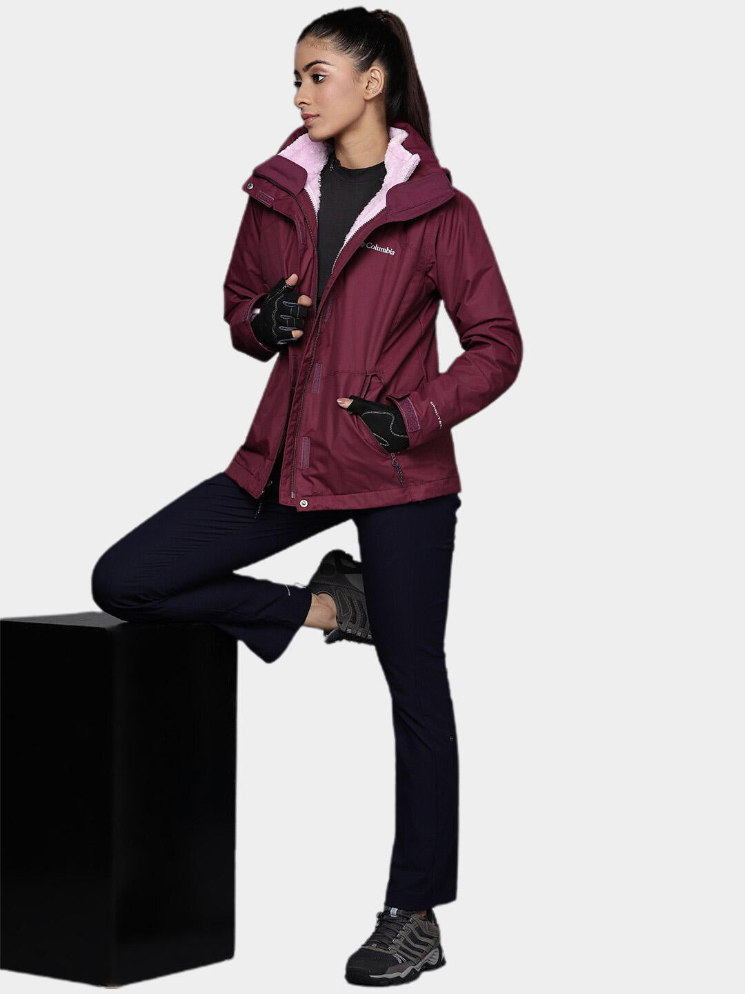 Columbia Women Maroon Bugaboo II Fleece Interchange Jacket