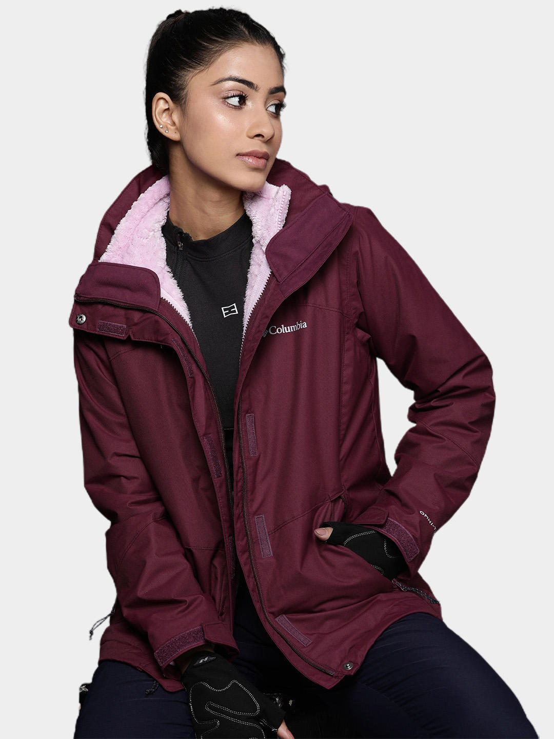 Columbia Women Maroon Bugaboo II Fleece Interchange Jacket