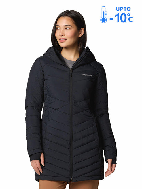 Columbia Women Black Omni-Heat Inifnity Joy Peak II Mid Hooded Down Jacket
