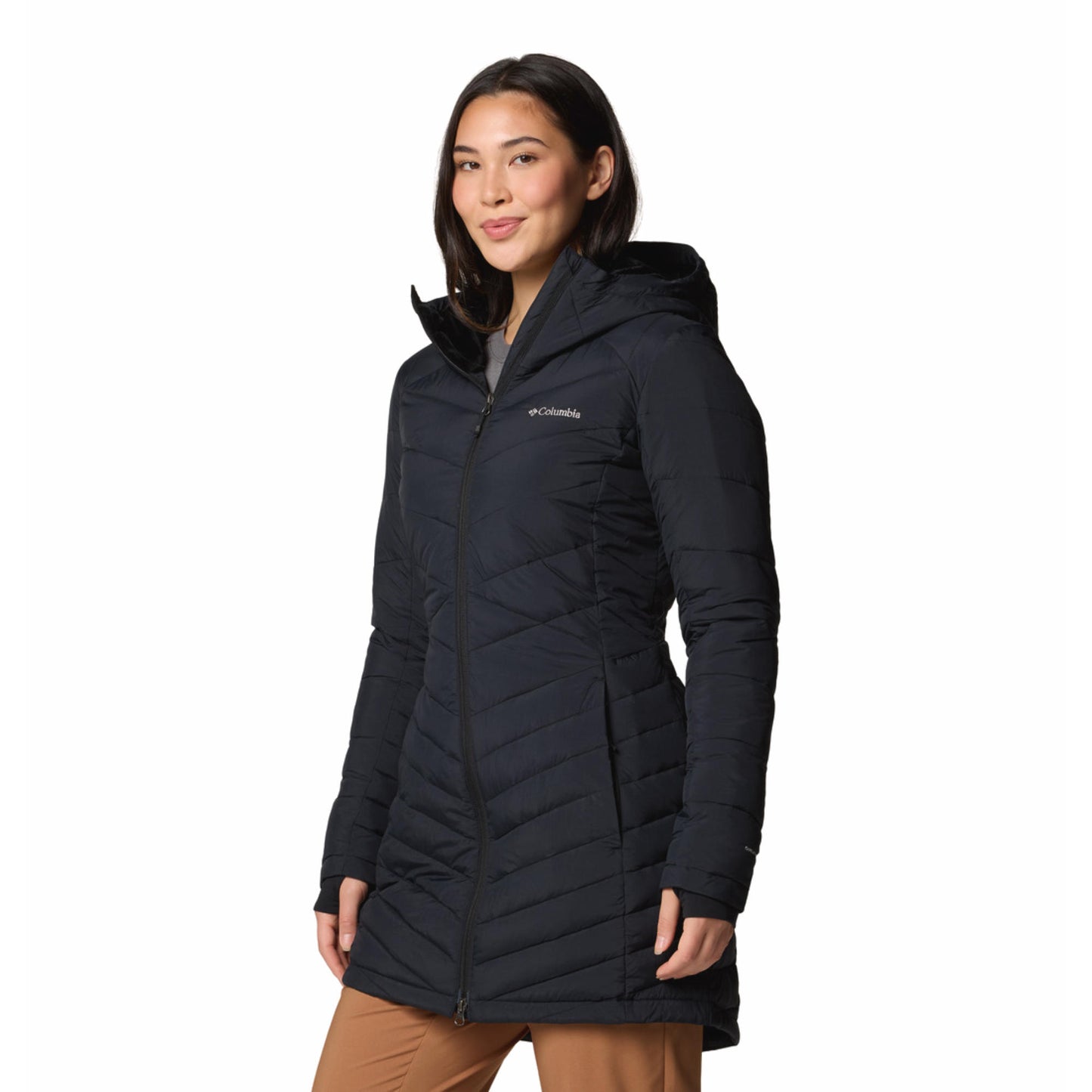 Columbia Women Black Omni-Heat Inifnity Joy Peak II Mid Hooded Down Jacket