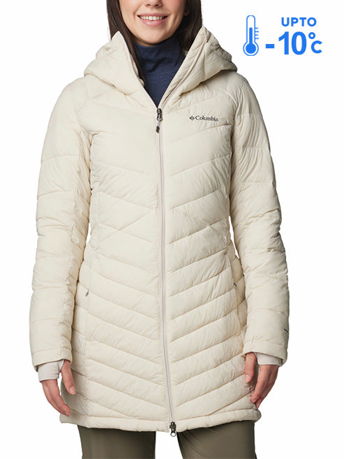 Columbia Women Beige Omni-Heat Inifnity Joy Peak II Mid Hooded Down Jacket