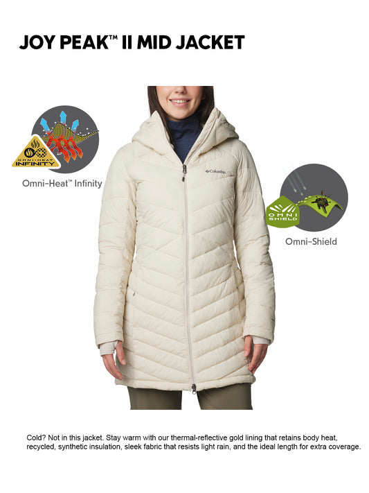 Columbia Women Beige Omni-Heat Inifnity Joy Peak II Mid Hooded Down Jacket