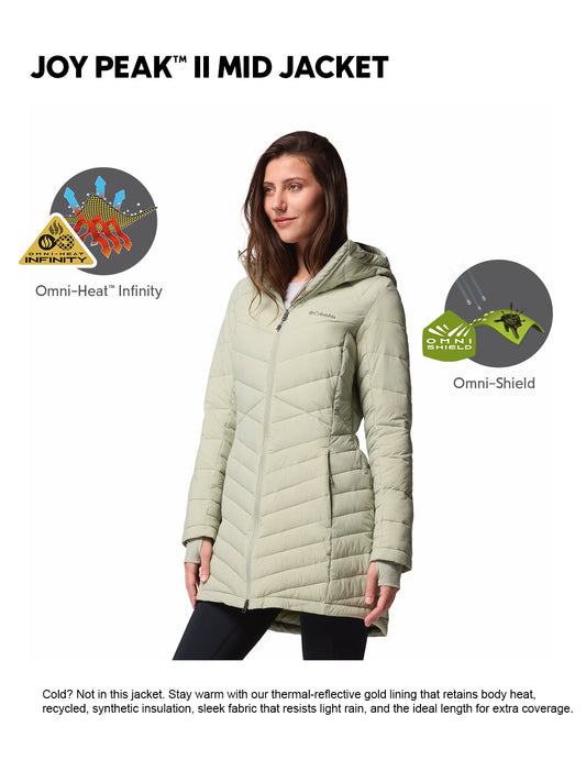 Columbia Women Green Omni-Heat Inifnity Joy Peak II Mid Hooded Down Jacket