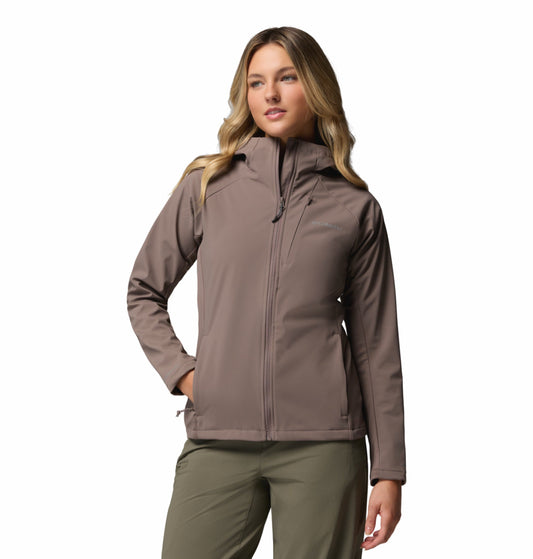 women brown omni shield trailborne soft shell jacket