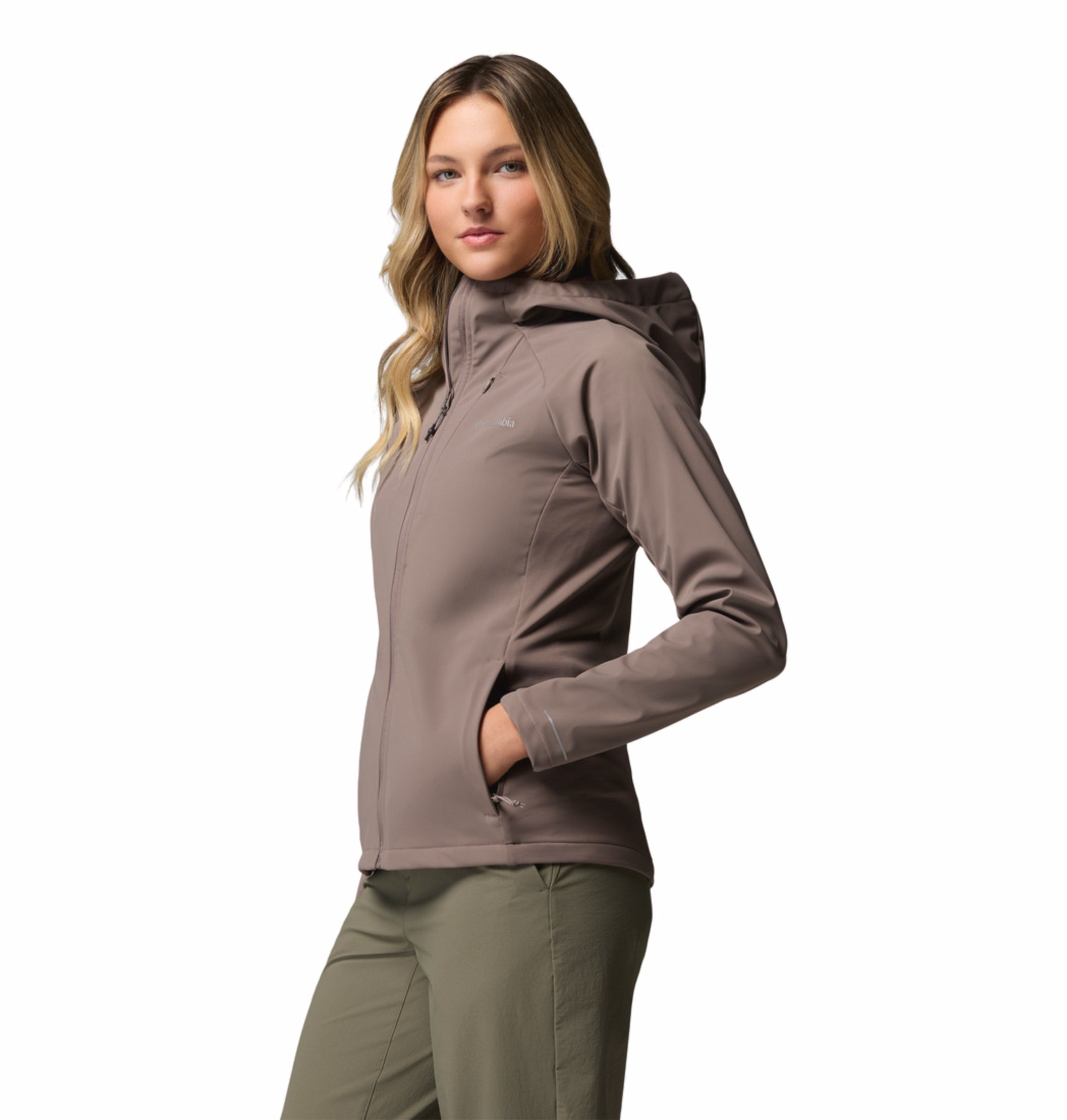women brown omni shield trailborne soft shell jacket
