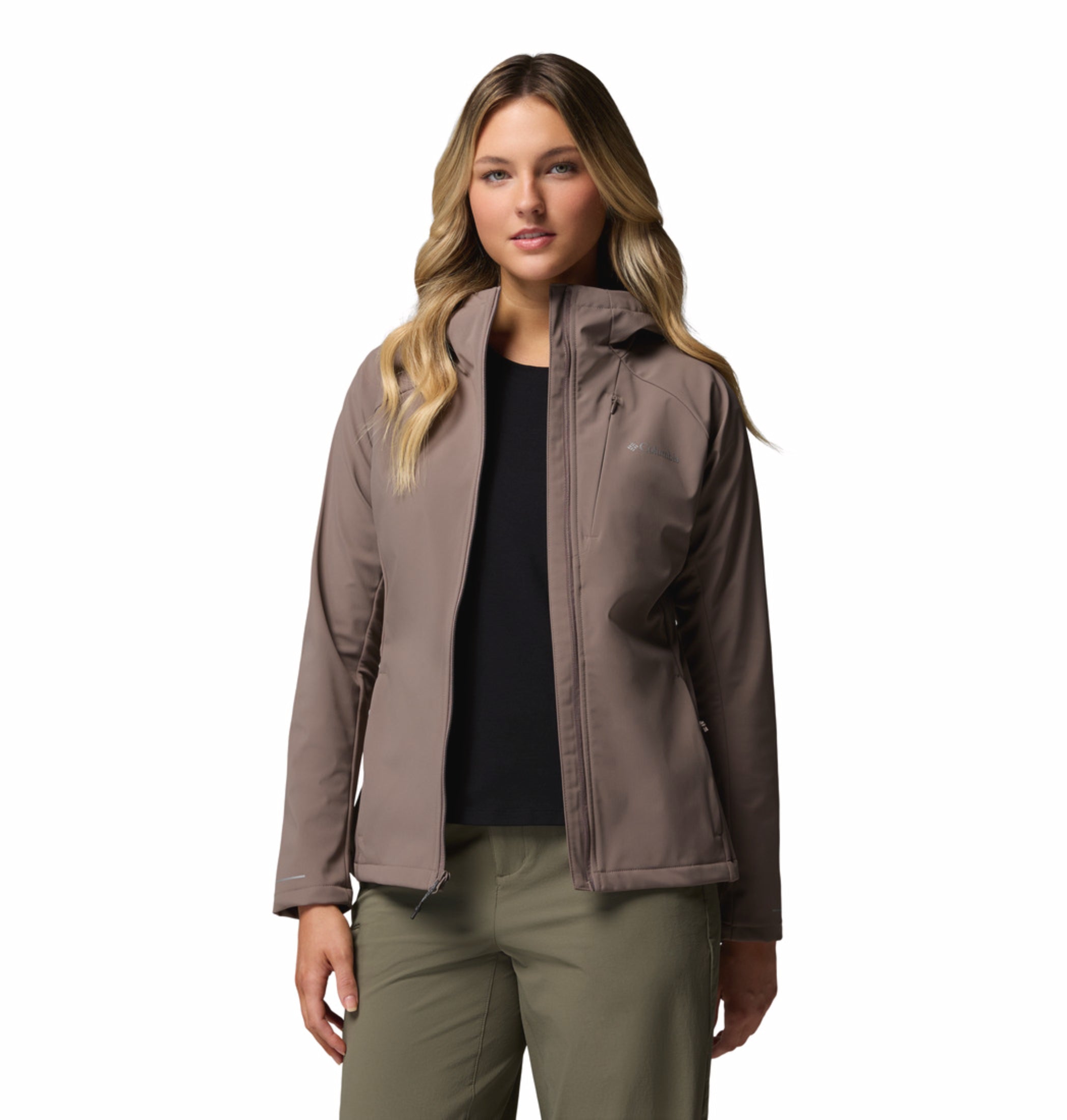 women brown omni shield trailborne soft shell jacket