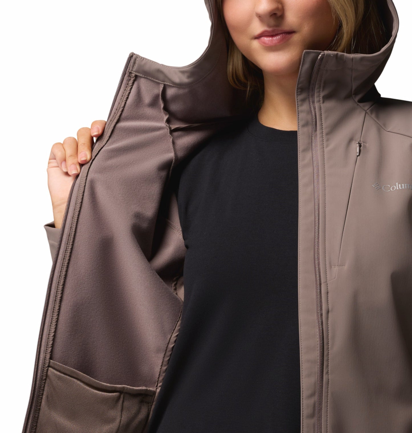 women brown omni shield trailborne soft shell jacket