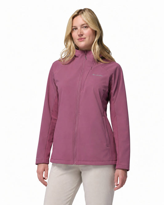 women purple omni shield trailborne soft shell jacket