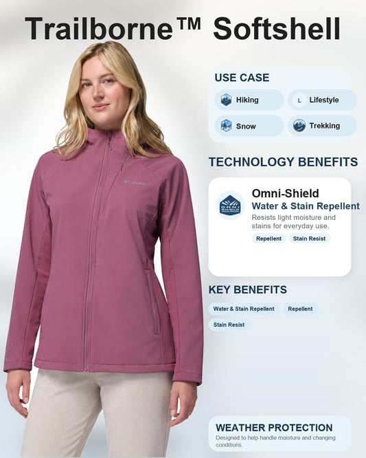 women purple omni shield trailborne soft shell jacket