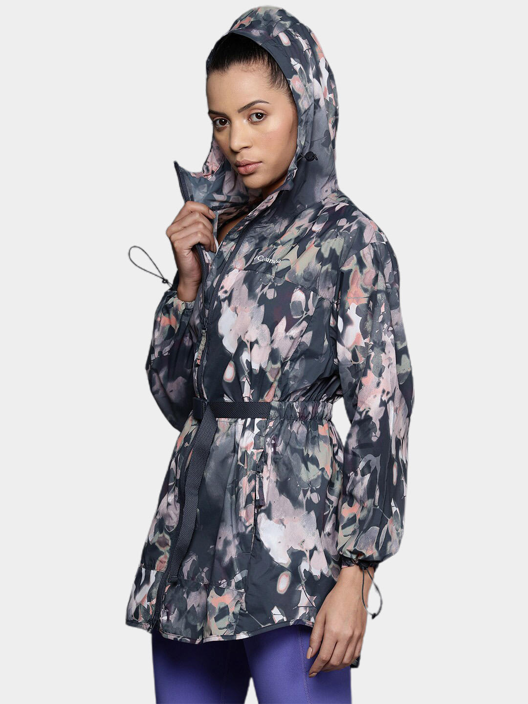 Columbia Women Navy Blue Parkette Long Wind Jacket (Sun Protection)