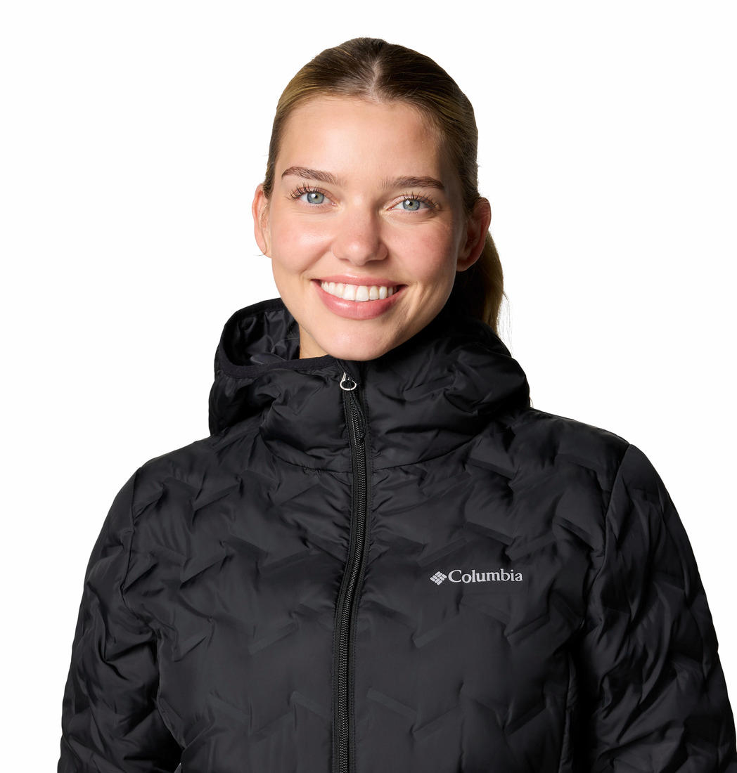 A Women Wearing Columbia Women Black Delta Ridge II Down Hooded Jacket