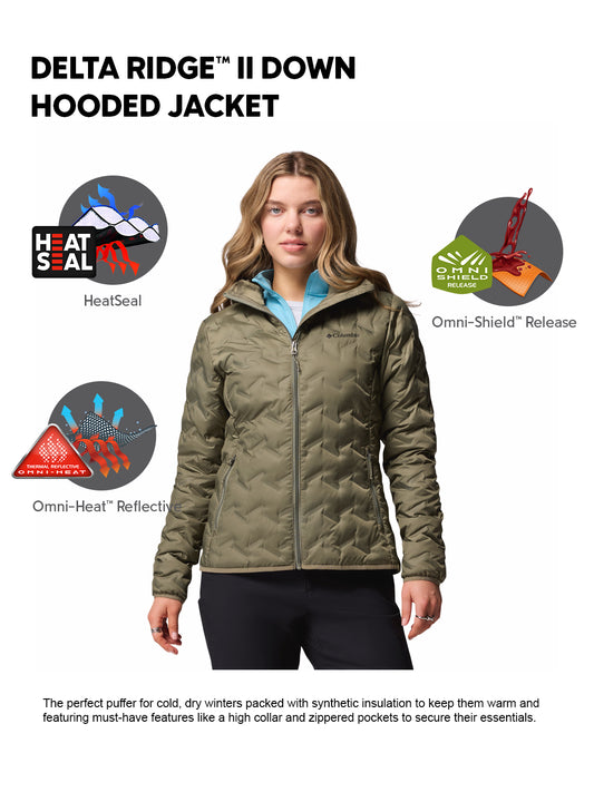 Columbia Women Green Omni-Heat Reflective Delta Ridge II Hooded Down Jacket