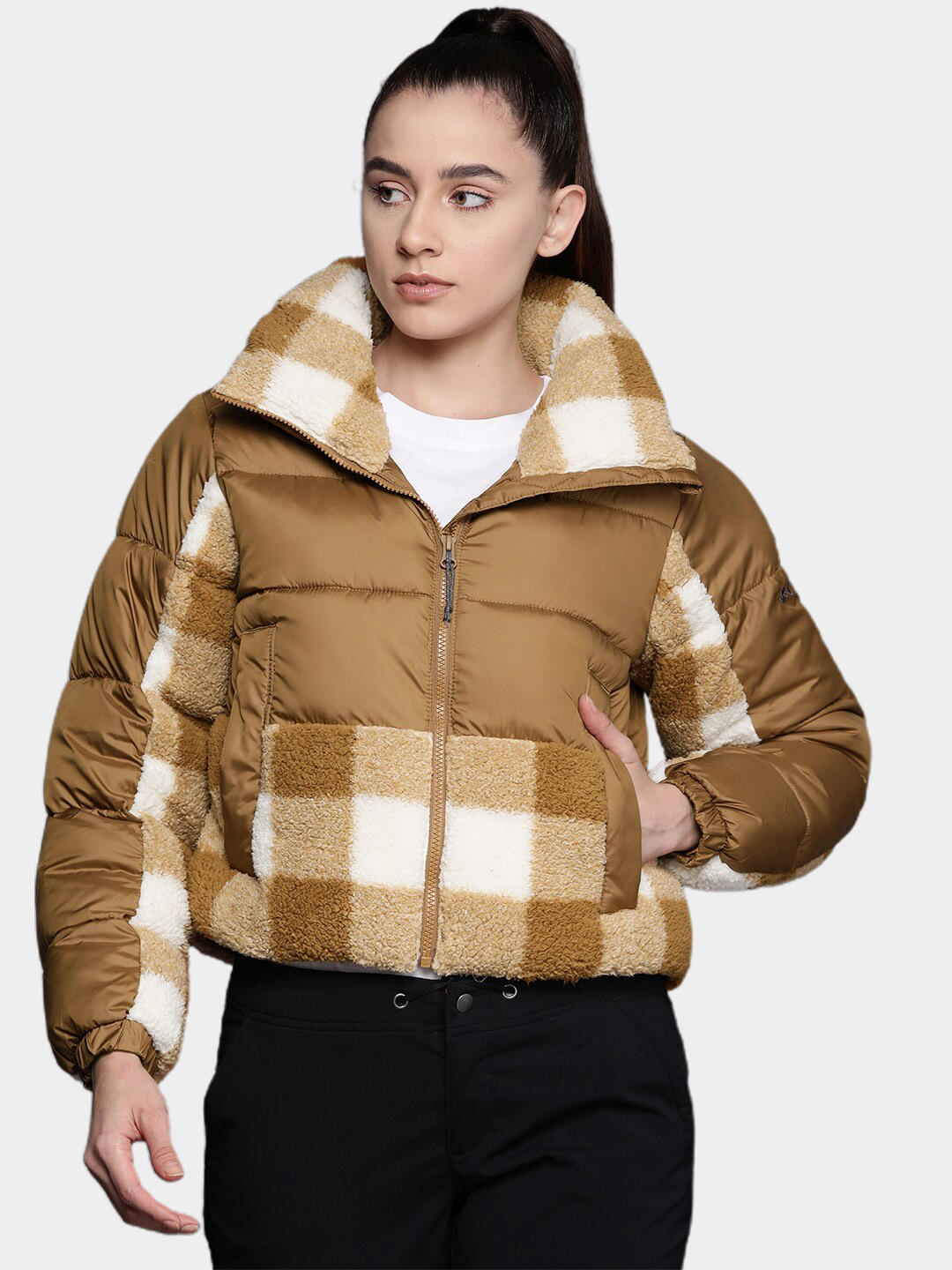 Columbia Women Brown Leadbetter Point Sherpa Hybrid Jacket