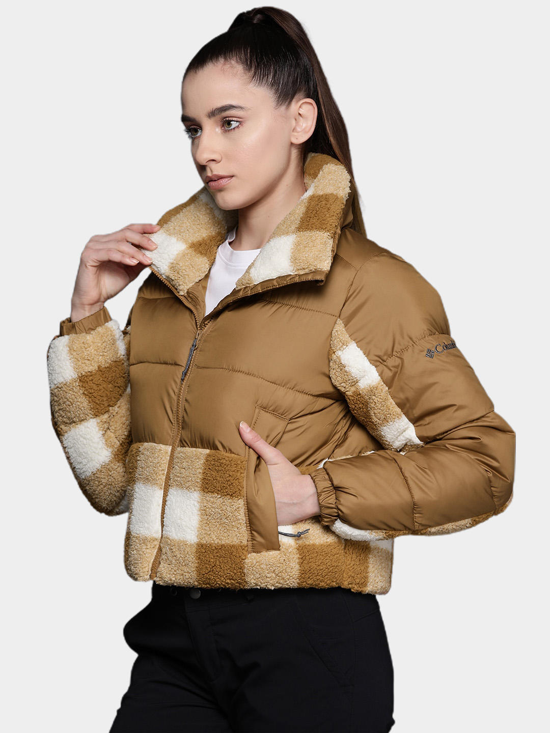 Columbia Women Brown Leadbetter Point Sherpa Hybrid Jacket