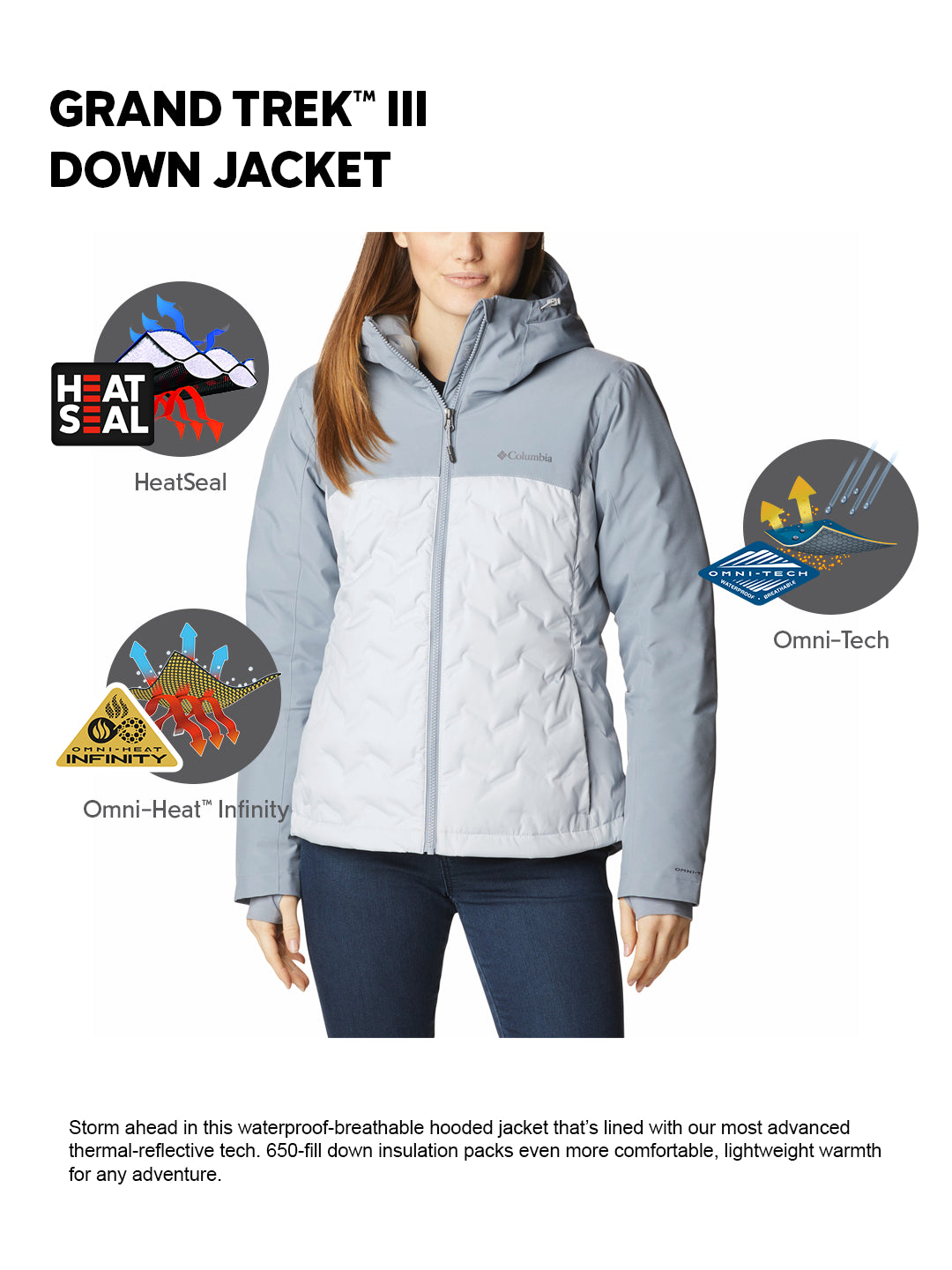 Columbia Women Grey Omni-Heat Inifnity Grand Trek III Hooded Down Jacket