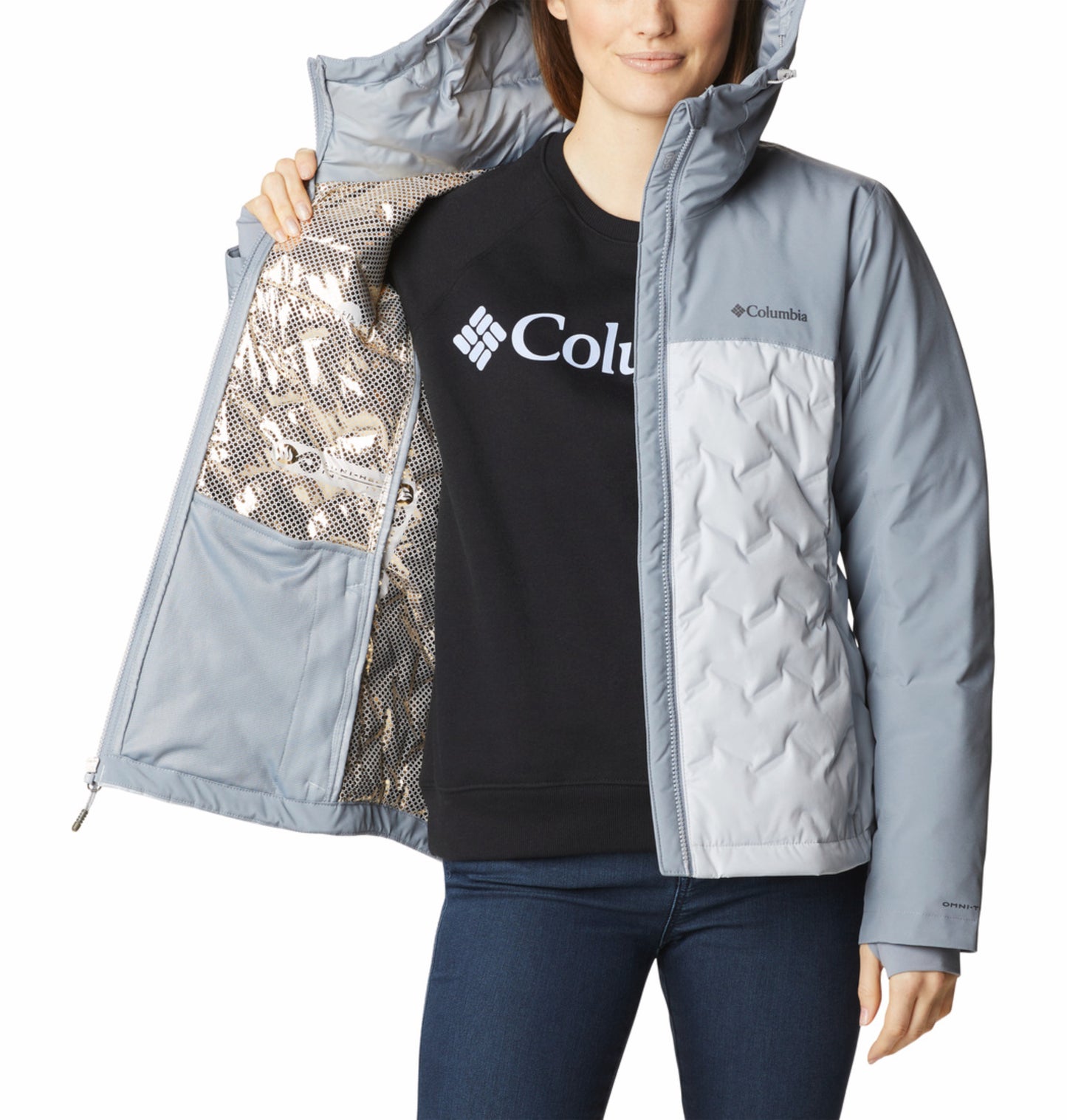 Columbia Women Grey Omni-Heat Inifnity Grand Trek III Hooded Down Jacket