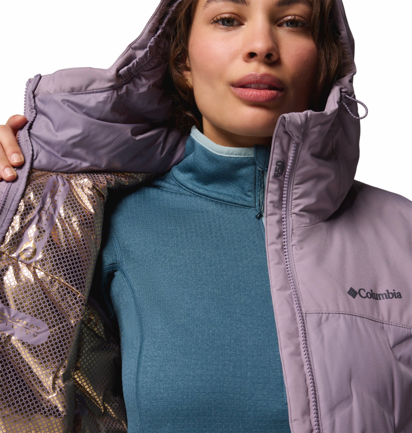 Columbia Women Purple Omni-Heat Inifnity Grand Trek III Hooded Down Jacket