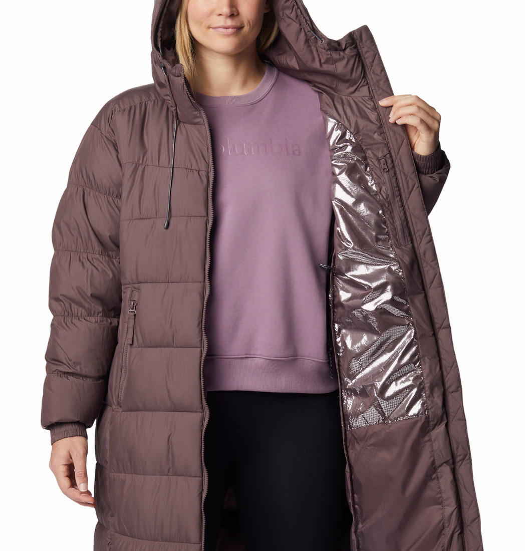 A Women Wearing Columbia Women Brown Pike Lake II Long Jacket