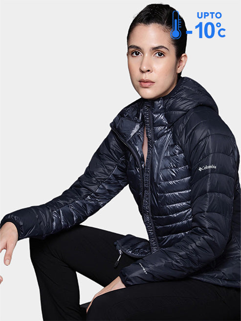Columbia Women Navy Blue Omni-Heat Inifnity Labyrinth Loop Hooded Down Jacket