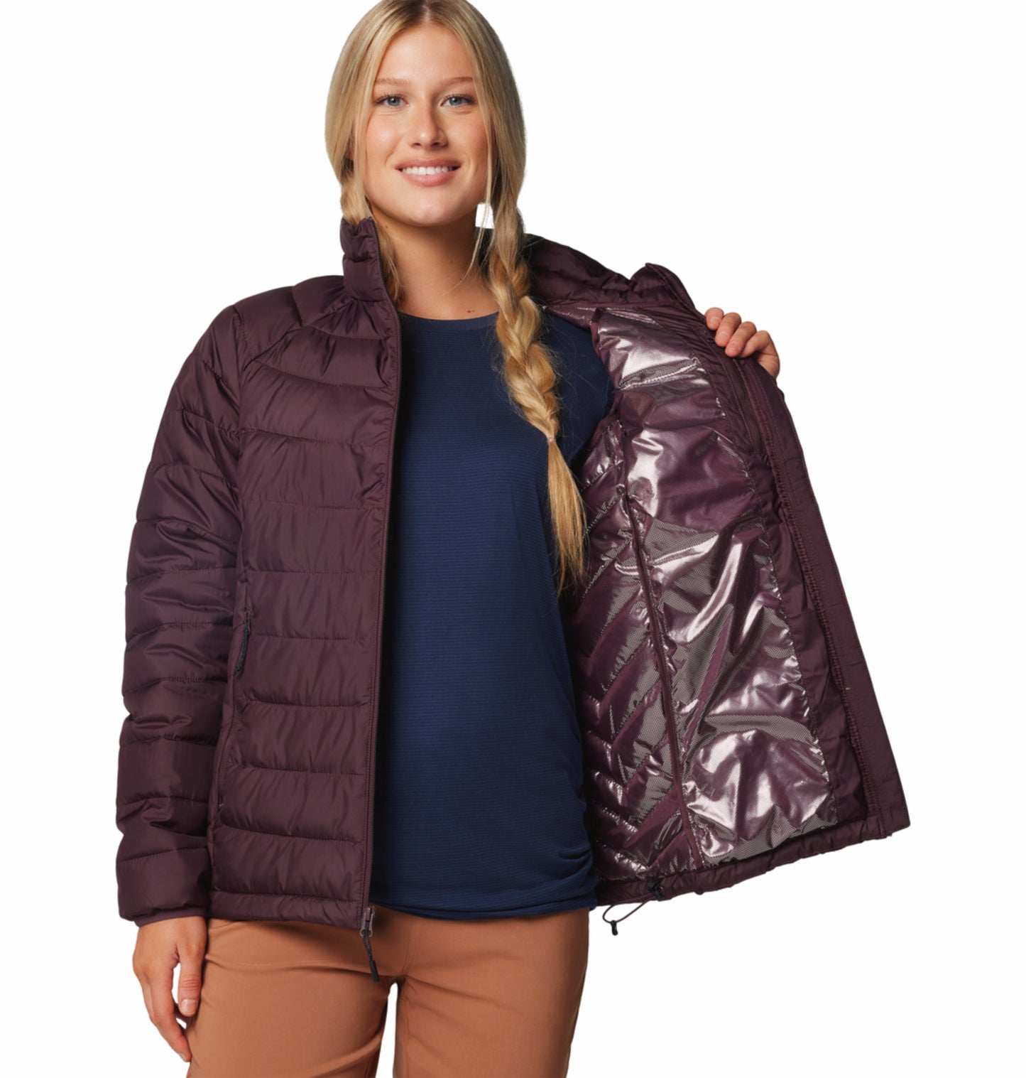 Columbia Women Maroon OmniHeat Reflective Powder Lite II Down Jacket