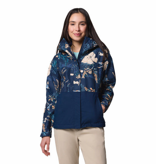 Columbia Womens Navy Blue Omni-Tech Hikebound Printed Rain Jacket