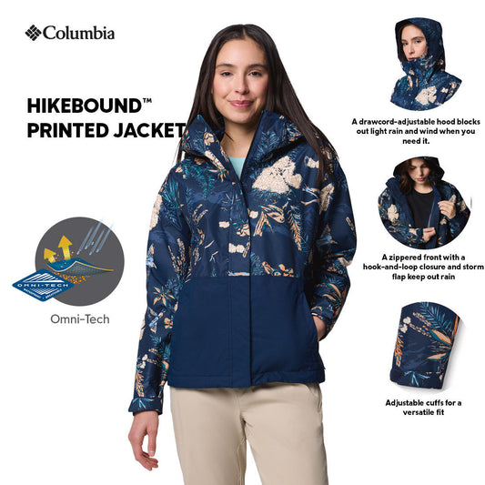 Columbia Womens Navy Blue Omni-Tech Hikebound Printed Rain Jacket