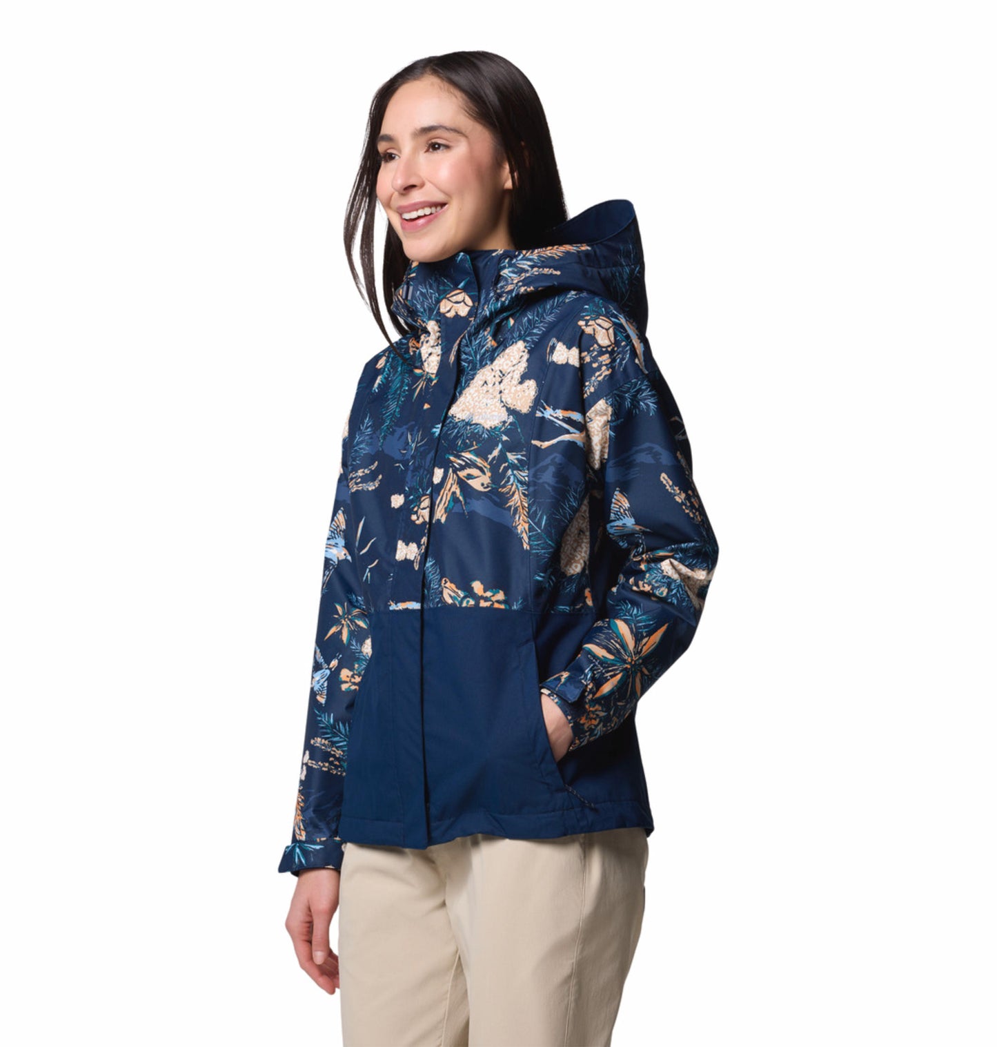 Columbia Womens Navy Blue Omni-Tech Hikebound Printed Rain Jacket
