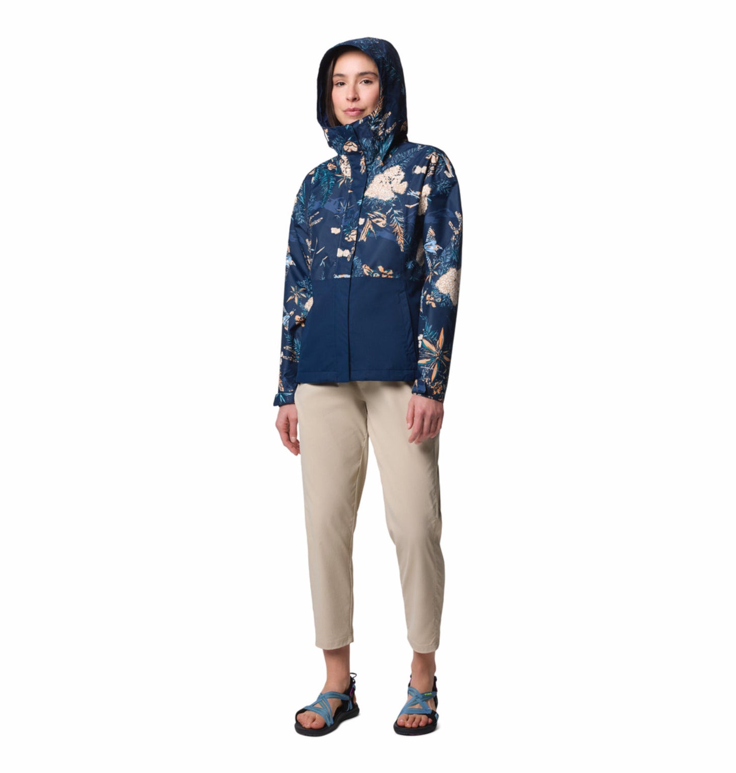 Columbia Womens Navy Blue Omni-Tech Hikebound Printed Rain Jacket
