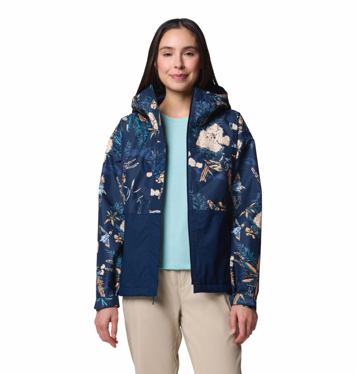 Columbia Womens Navy Blue Omni-Tech Hikebound Printed Rain Jacket