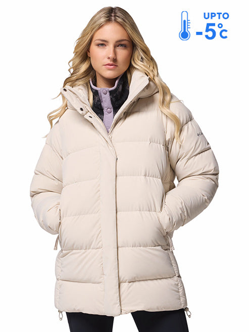 Columbia Women Beige Omni-Shield Amaze Puff Mid Hooded Down Jacket