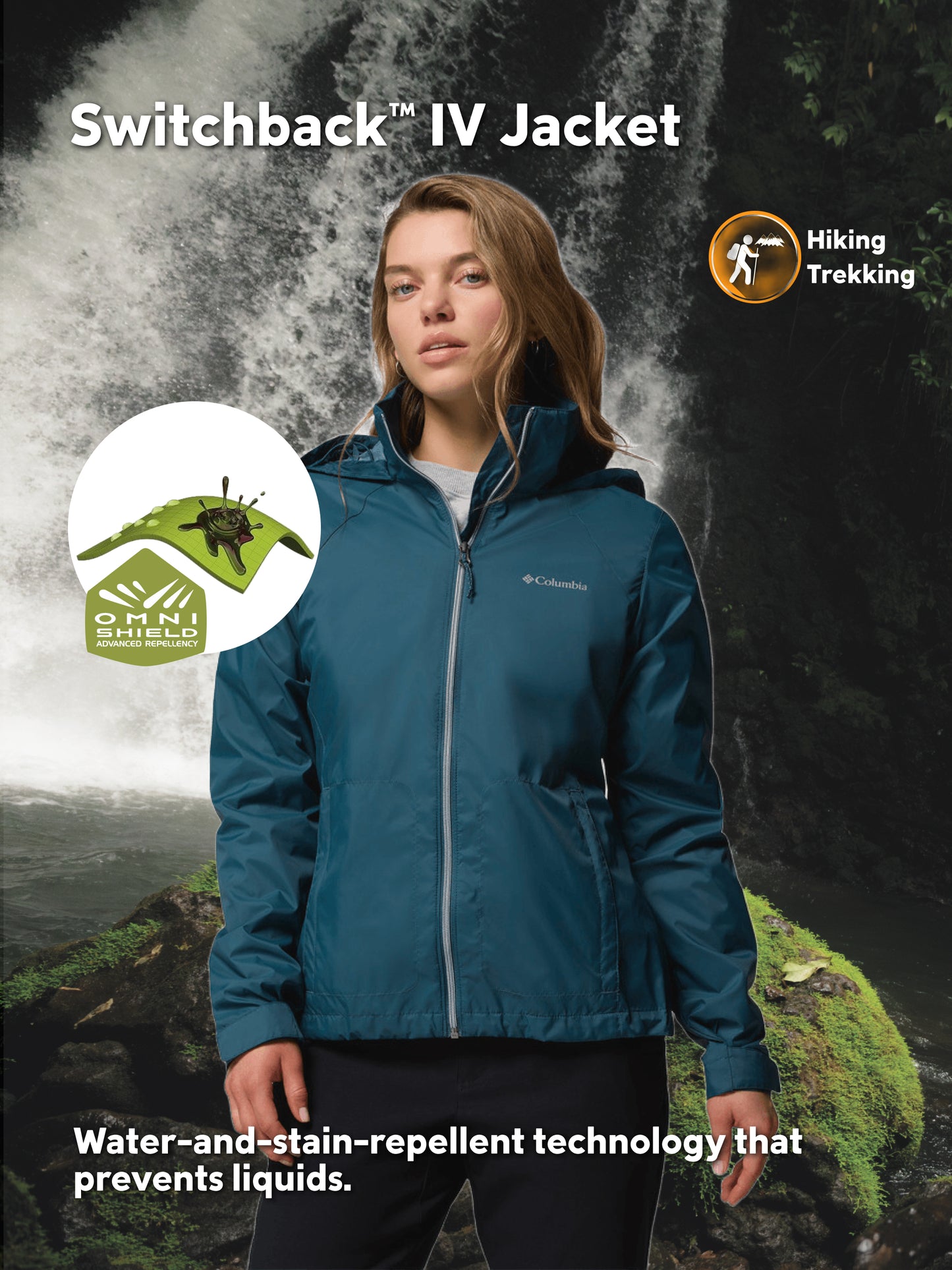 Columbia Women's Blue Omni-Shield Switchback IV Lightweight Waterproof Rain Jacket