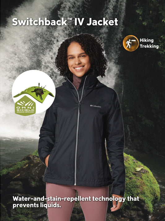 Columbia Women's Black Omni-Shield Switchback IV Durable Waterproof Rain Jacket